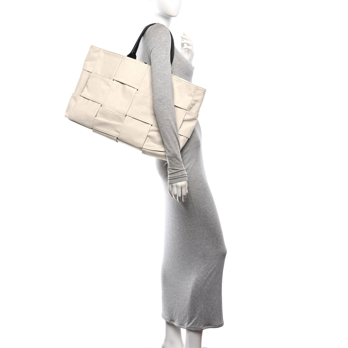 Bottega Veneta Canvas Maxi Intrecciato Large Arco Tote Beige Black 2 of 10