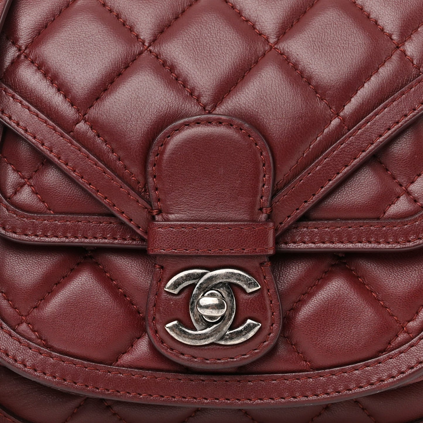 Lambskin Quilted Saddle Bag Dark Red
