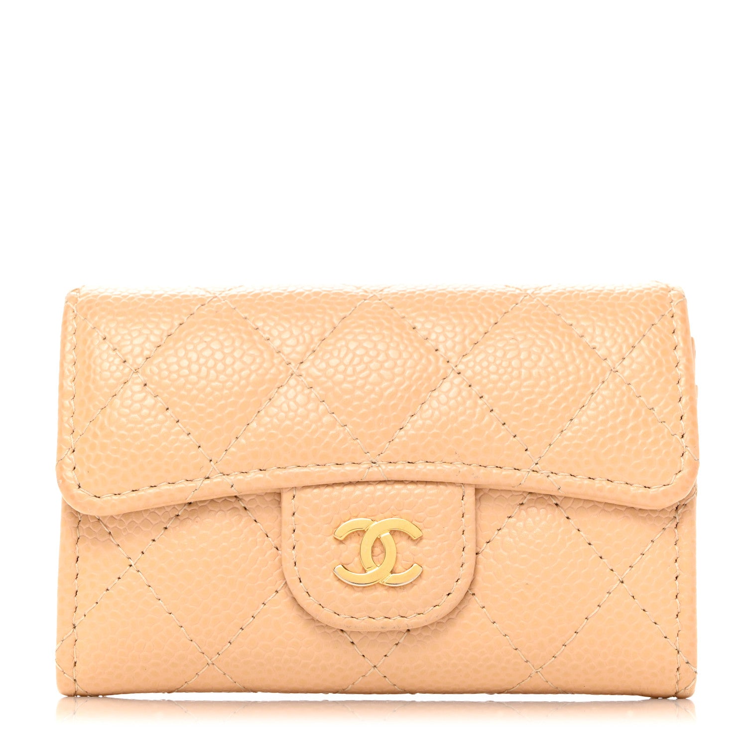 Chanel Caviar Quilted Flap Card Holder Wallet Beige 1 of 8