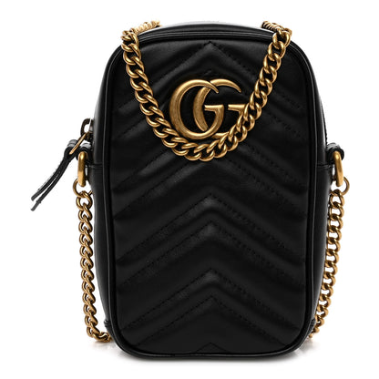 Gucci Calfskin Matelasse Mini GG Marmont Crossbody Bag Black 1 of 9