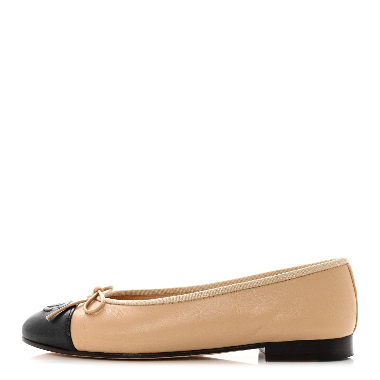 Chanel Lambskin Cap Toe CC Ballerina Flats 36 Beige Black 1 of 8