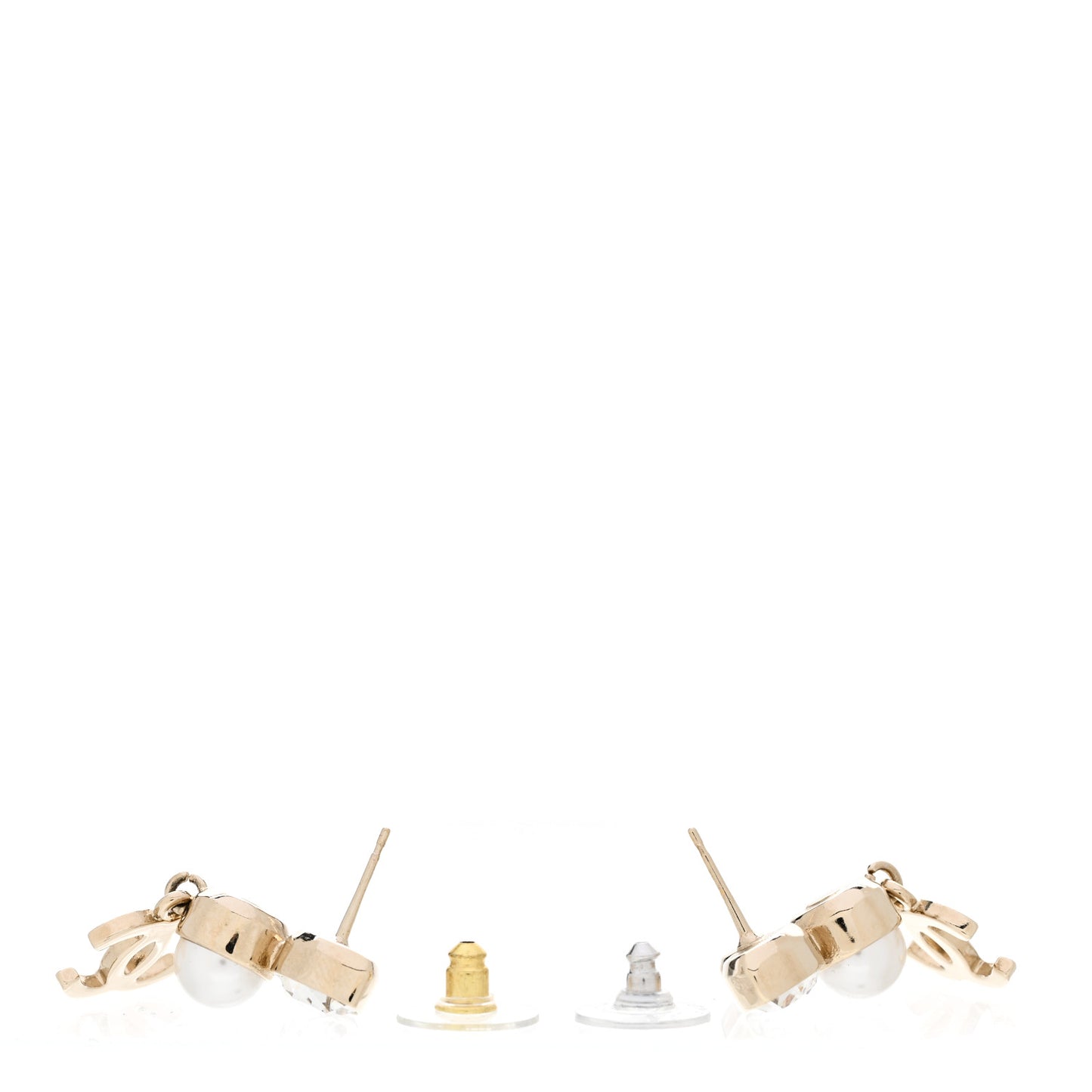 Pearl Crystal CC Drop Earrings Gold