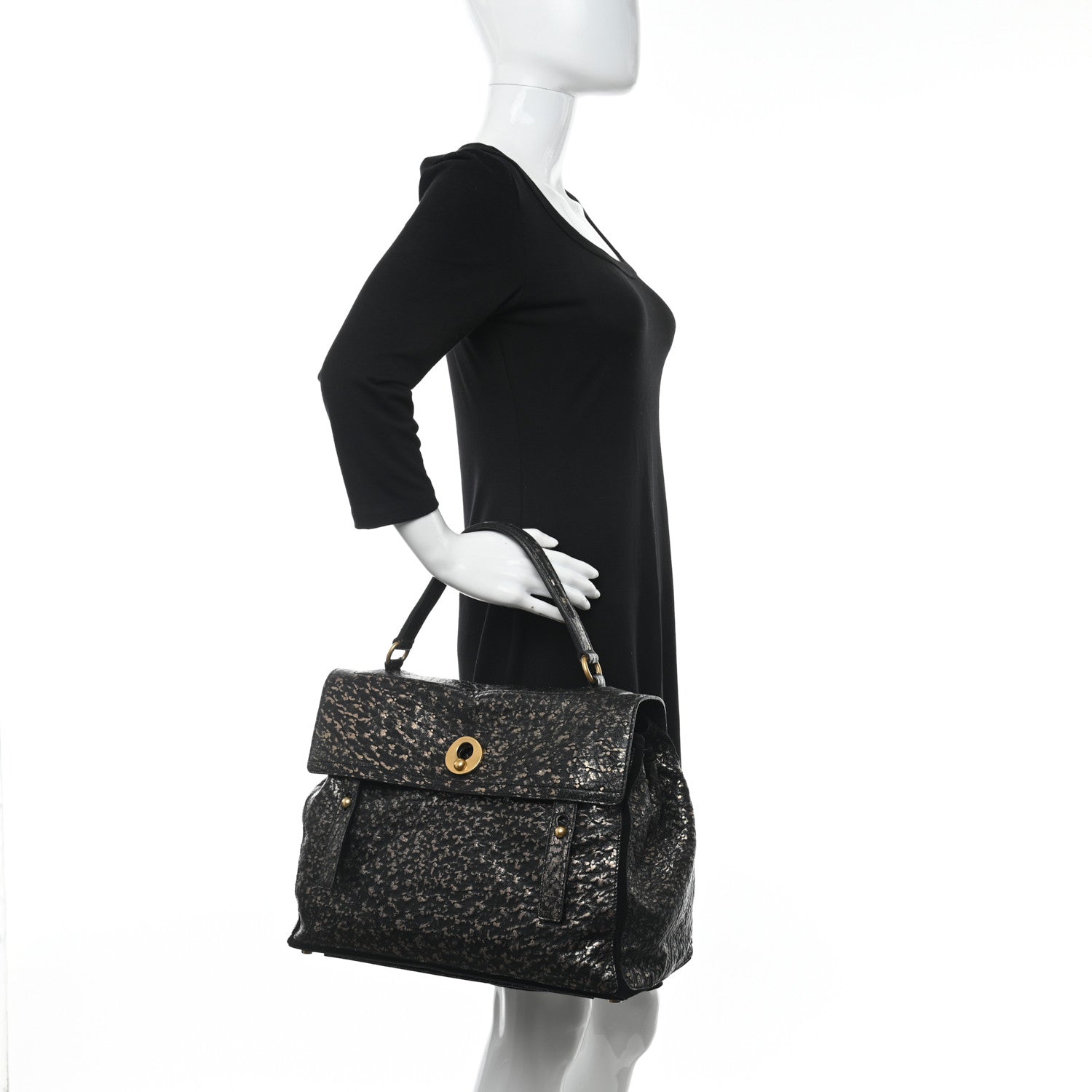 Saint Laurent Ostrich Large Muse Two Black Gold 3 of 11