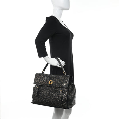 Saint Laurent Ostrich Large Muse Two Black Gold 3 of 11