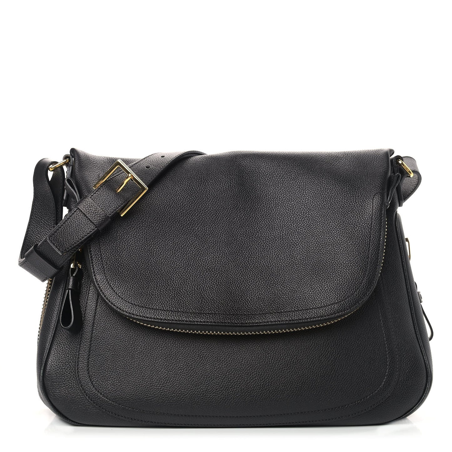 Grained Calfskin Large Jennifer Crossbody Bag Black