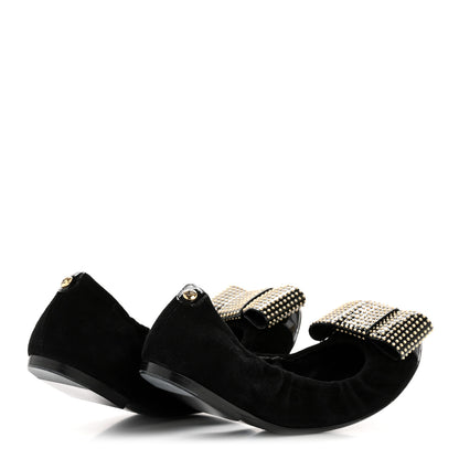 Louis Vuitton Suede Patent Studded Flirty Ballerina Bow Flats 39.5 Black 4 of 8