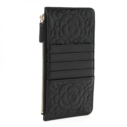 Chanel Caviar Camellia Embossed Classic Flat Wallet Pouch Black 2 of 8