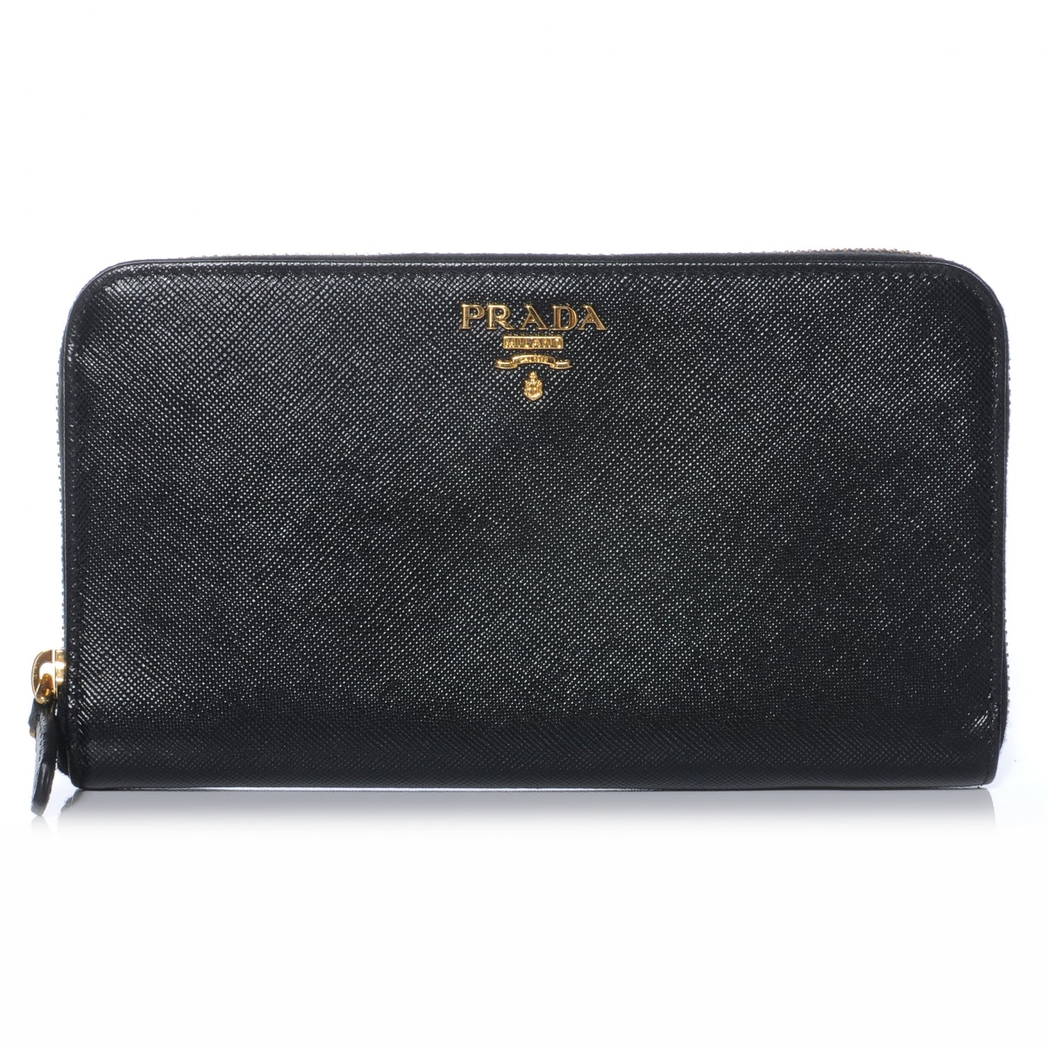 Prada Saffiano Metal Zip Around Wallet Nero Black 1 of 8