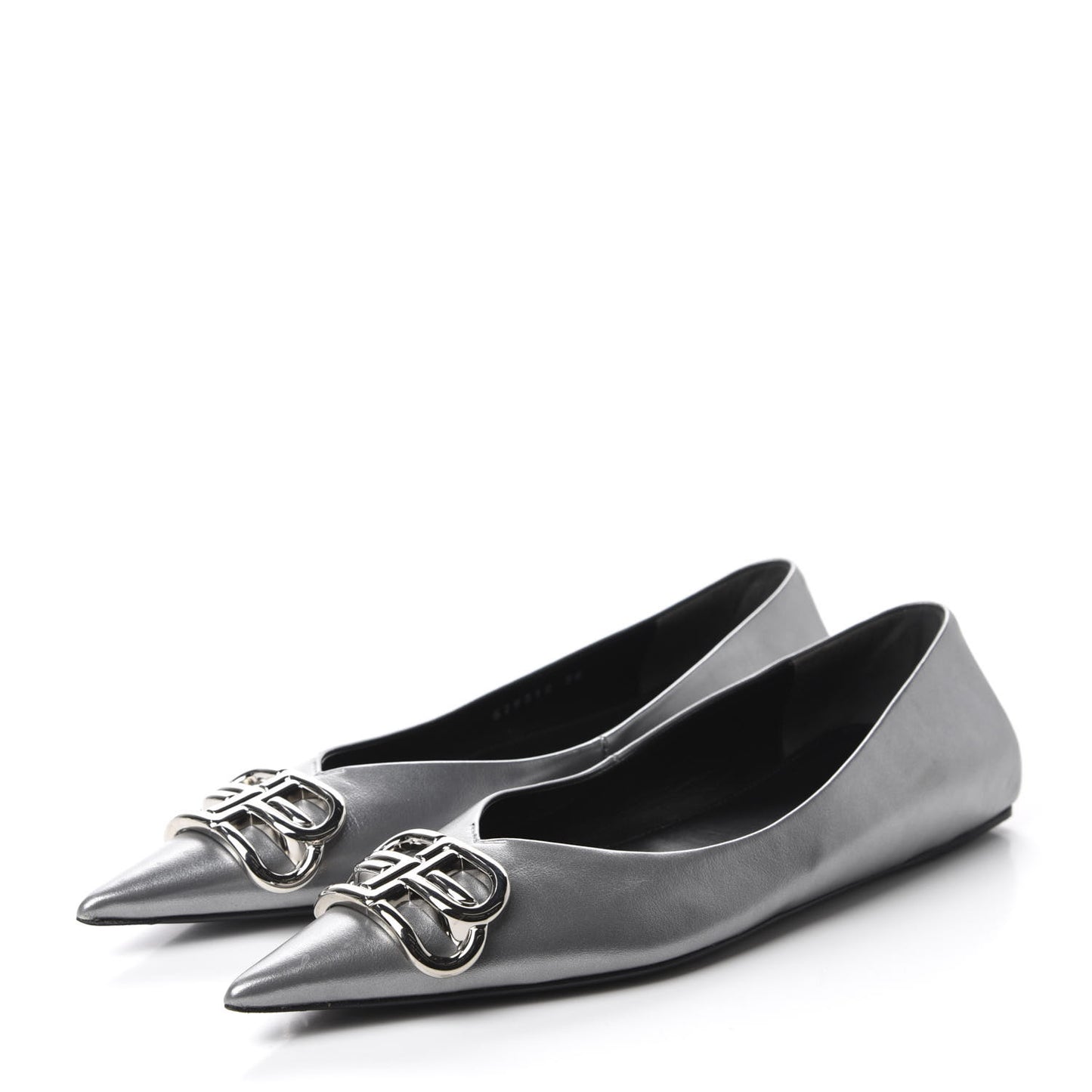 Metallic Calfskin BB Knife Pointy Toe Ballerina Flats 36 Silver Hardware