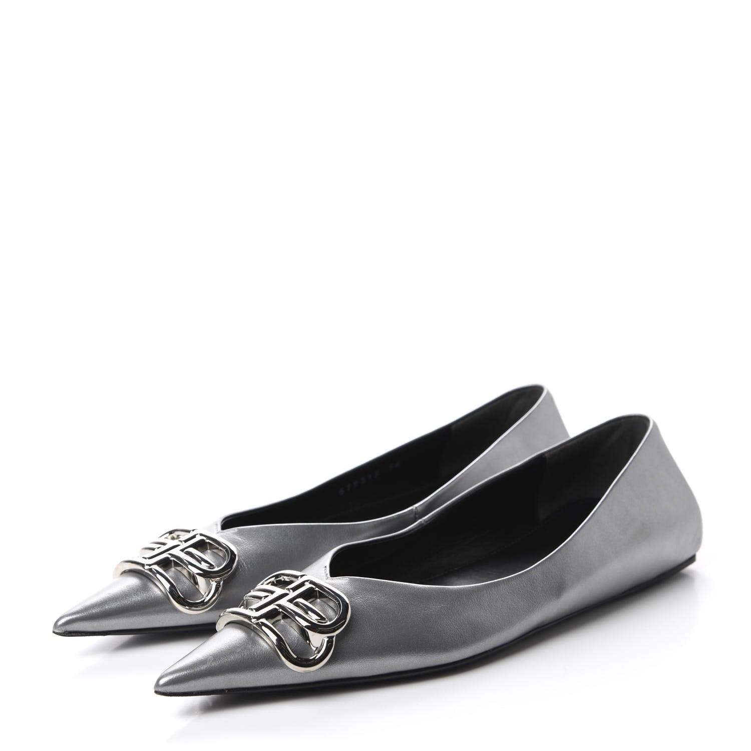 Balenciaga Metallic Calfskin BB Knife Pointy Toe Ballerina Flats 36 Silver Hardware 3 of 10