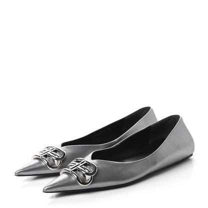 Balenciaga Metallic Calfskin BB Knife Pointy Toe Ballerina Flats 36 Silver Hardware 3 of 10