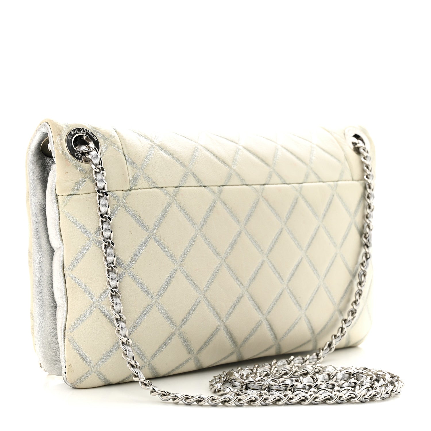 Chanel Metallic Distressed Lambskin Quilted CC Flap Ivory 3 of 16