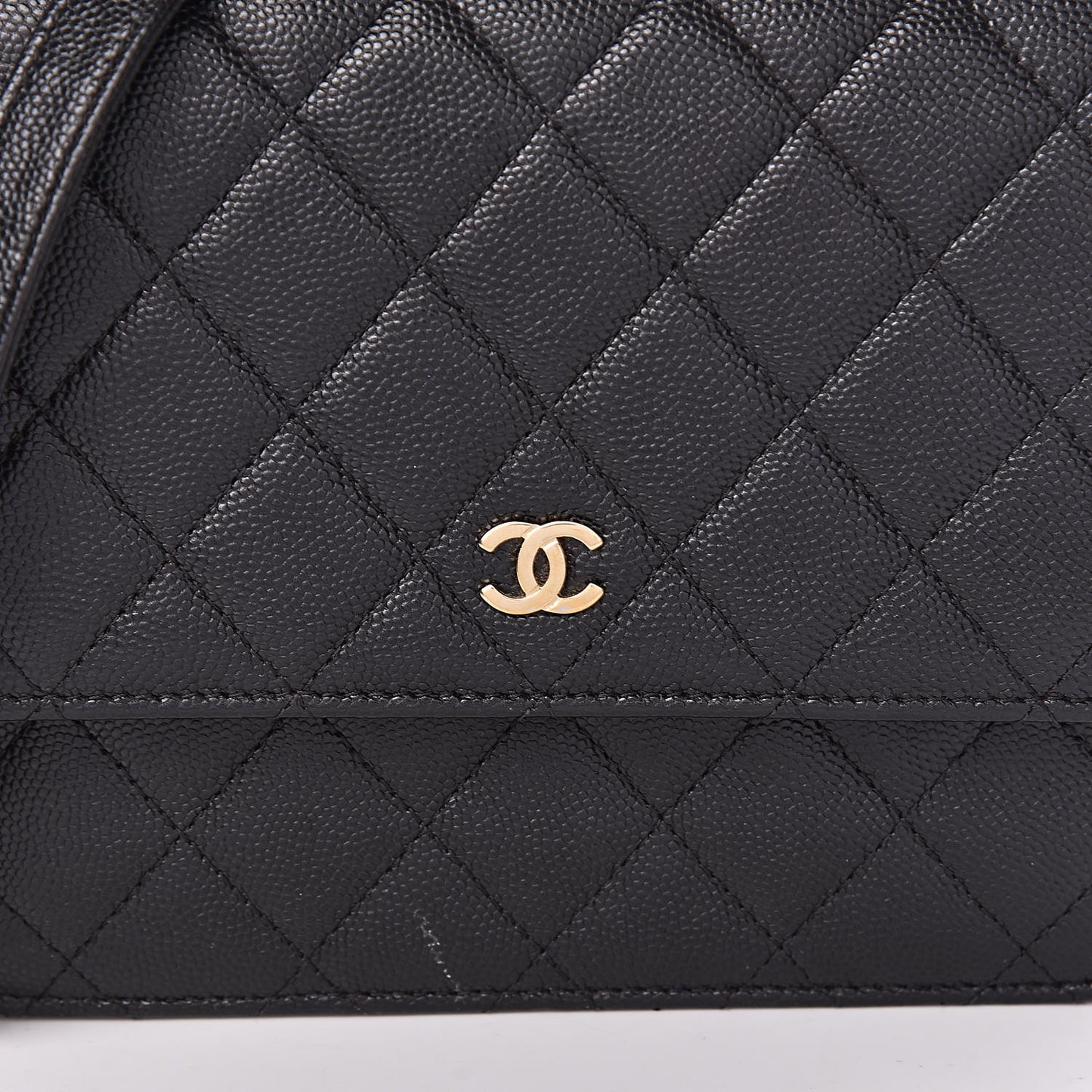 Caviar Quilted Square Wallet On Chain WOC Black
