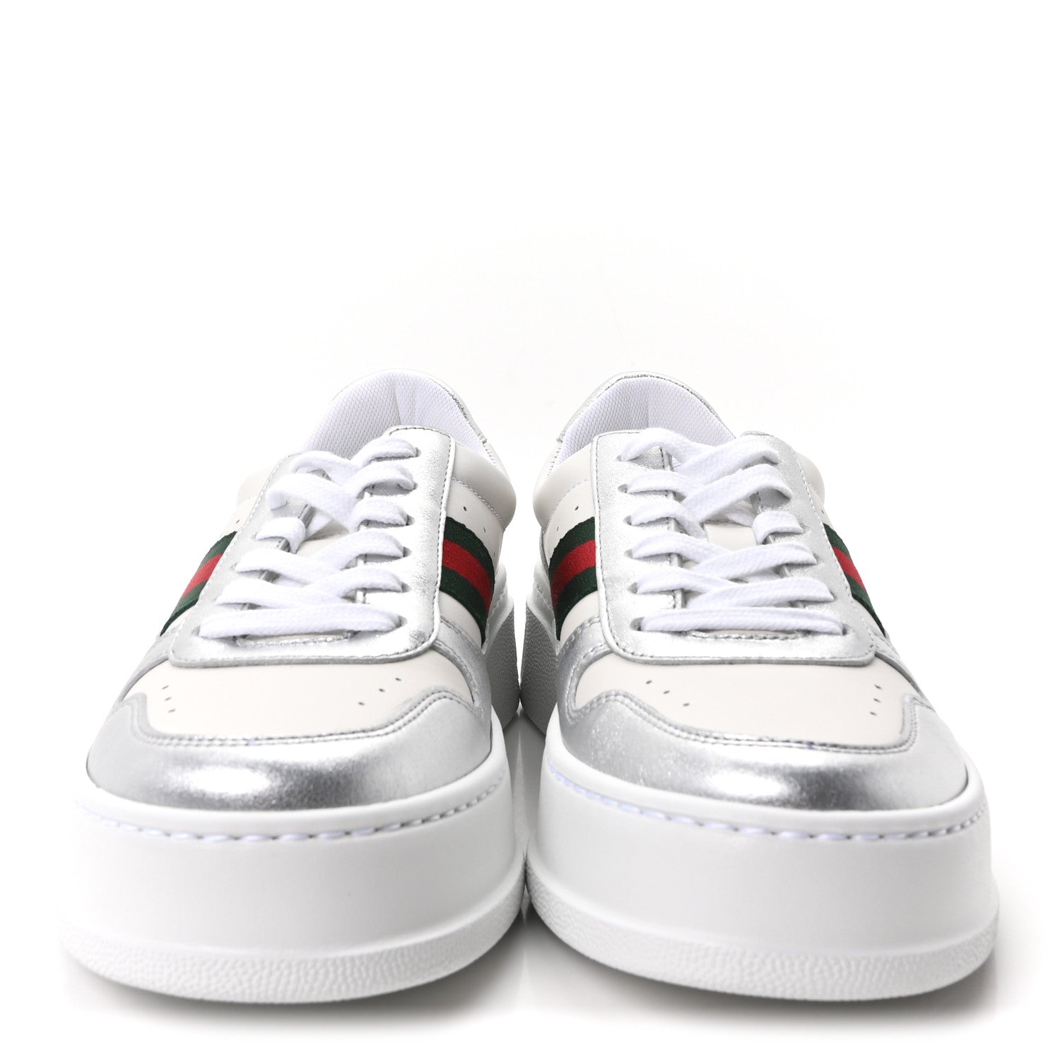 Gucci Metallic Nappa Web Womens Chunky Sneakers 38 Silver 3 of 10