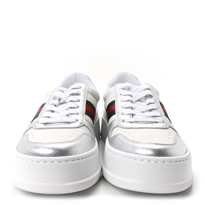 Gucci Metallic Nappa Web Womens Chunky Sneakers 38 Silver 3 of 10