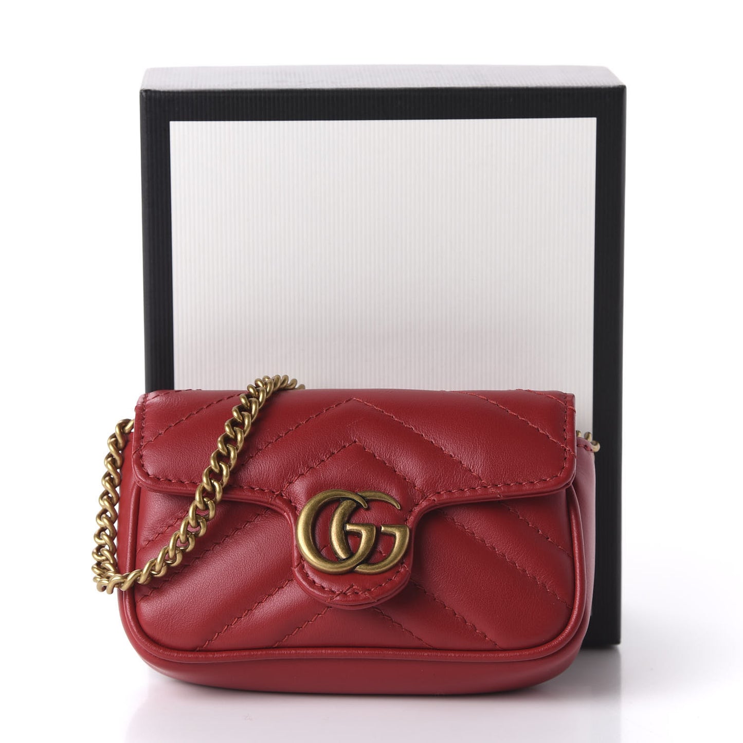 Calfskin Matelasse GG Marmont 2.0 Coin Purse On A Chain Hibiscus Red