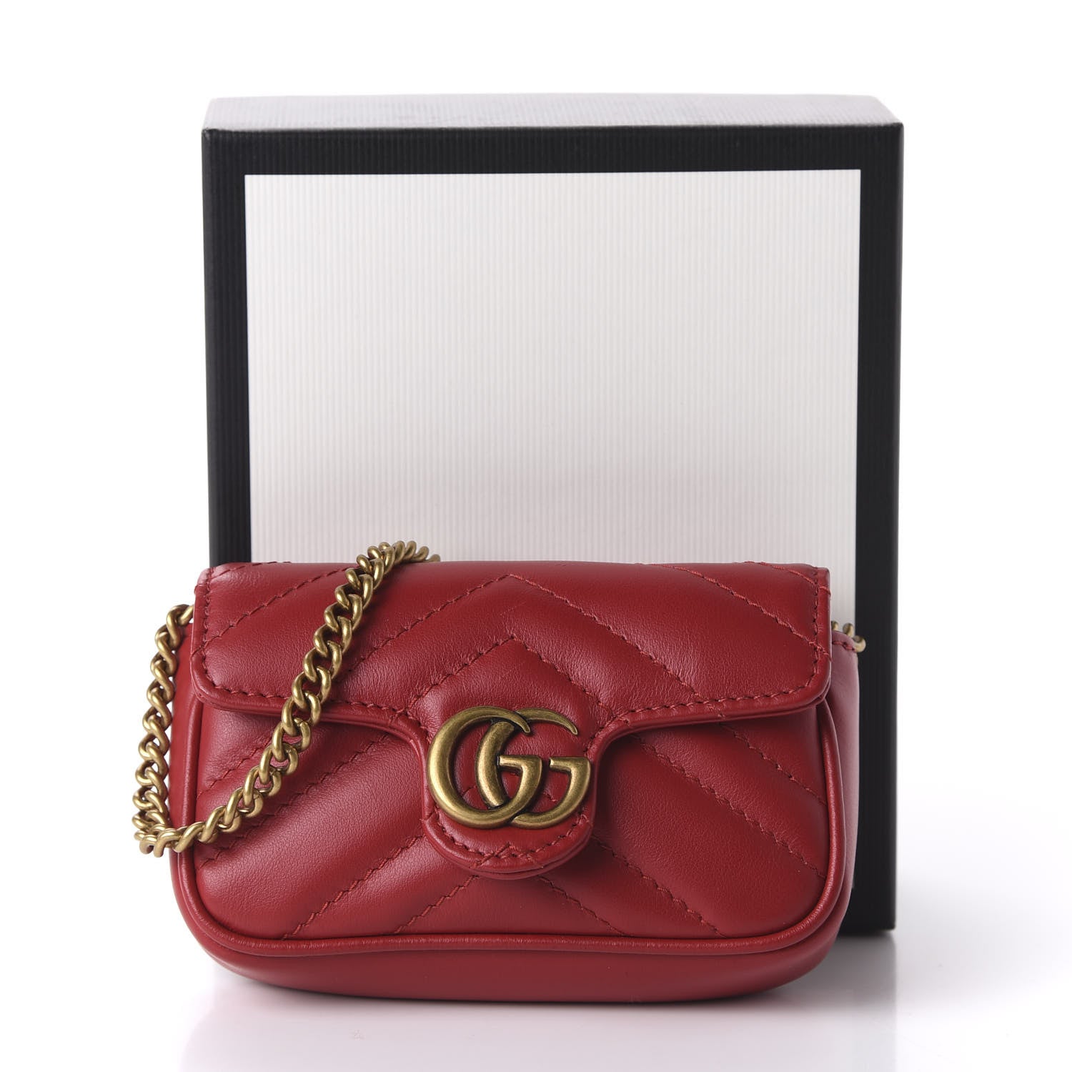 Gucci Calfskin Matelasse GG Marmont 2.0 Coin Purse On A Chain Hibiscus Red 10 of 10