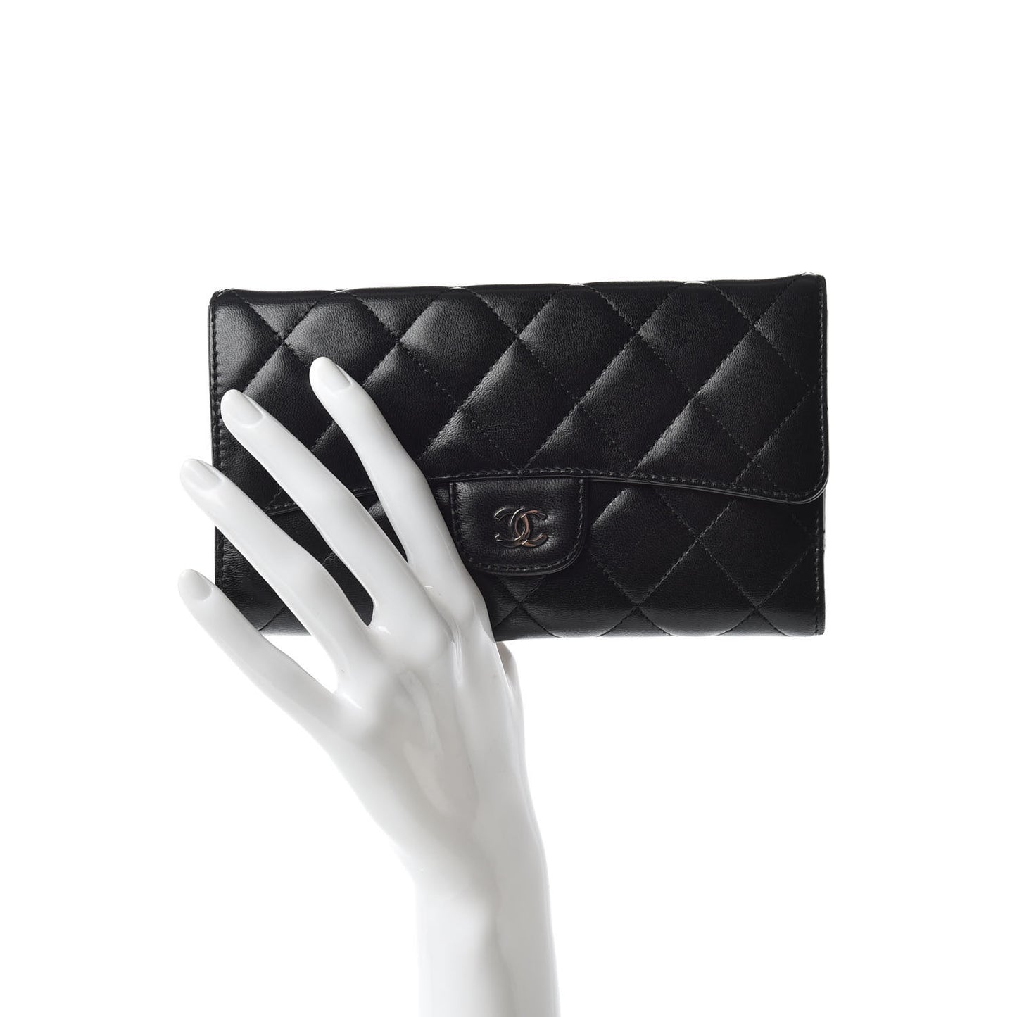 Lambskin Quilted Large Flap Wallet Black