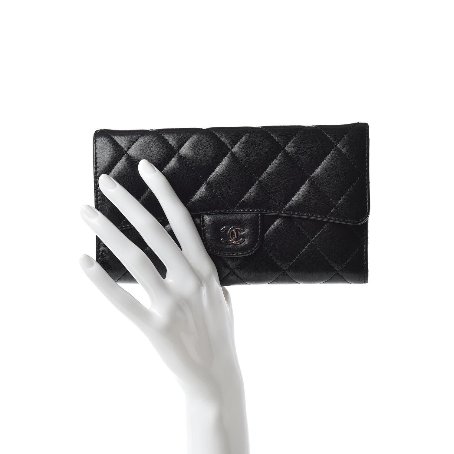 Chanel Lambskin Quilted Large Flap Wallet Black 2 of 8