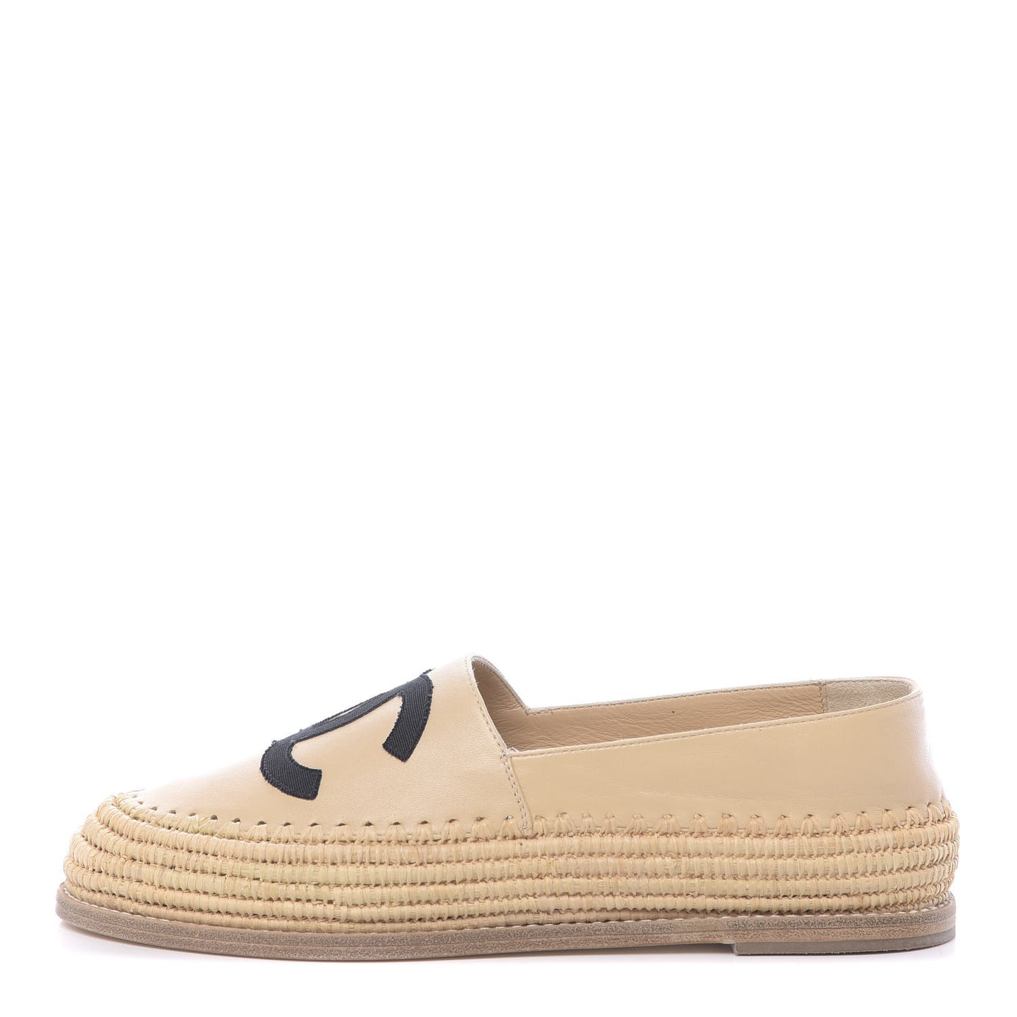 Lambskin Grosgrain CC Espadrilles 38 Beige Black