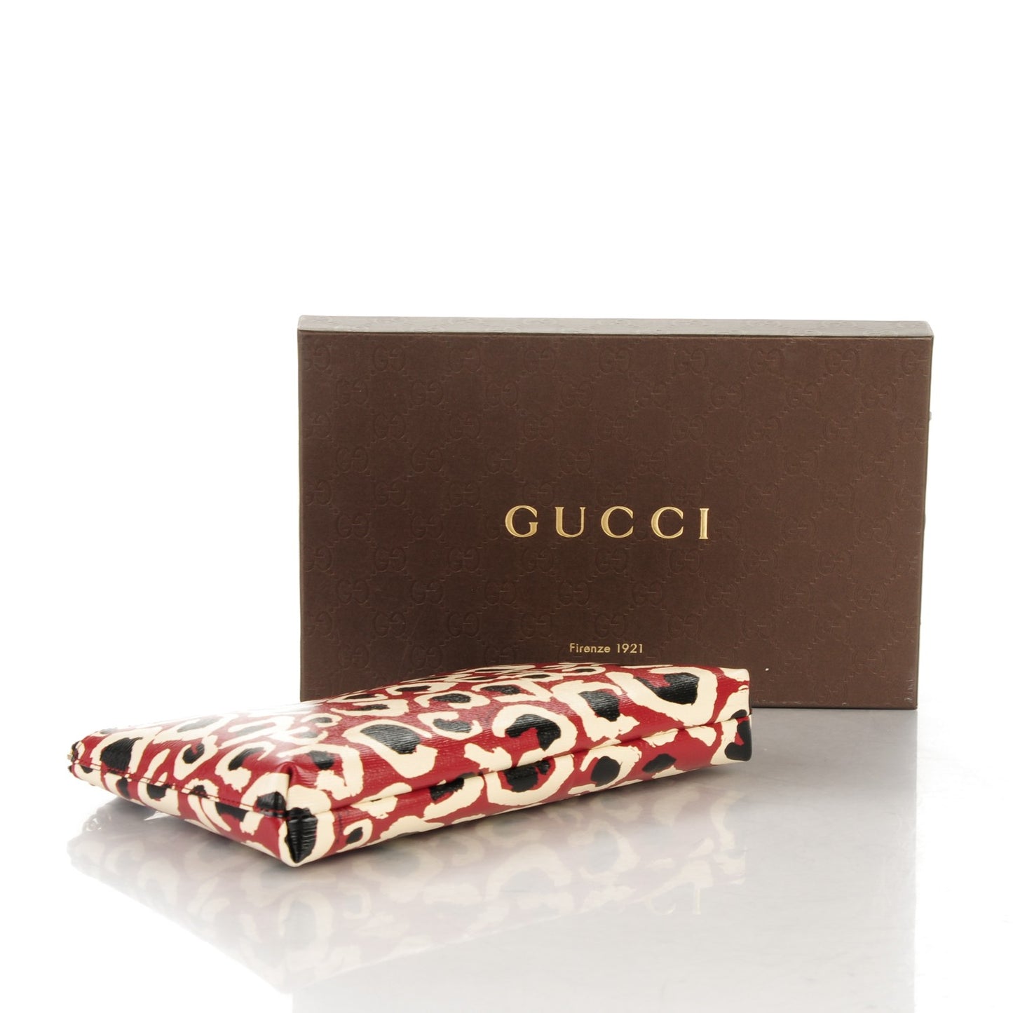Patent Leopard Printed Large Pouch Red