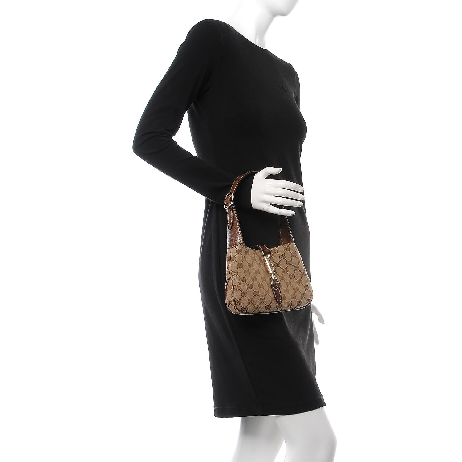 Gucci Monogram Web Small Piston Jackie O Hobo Brown 2 of 8