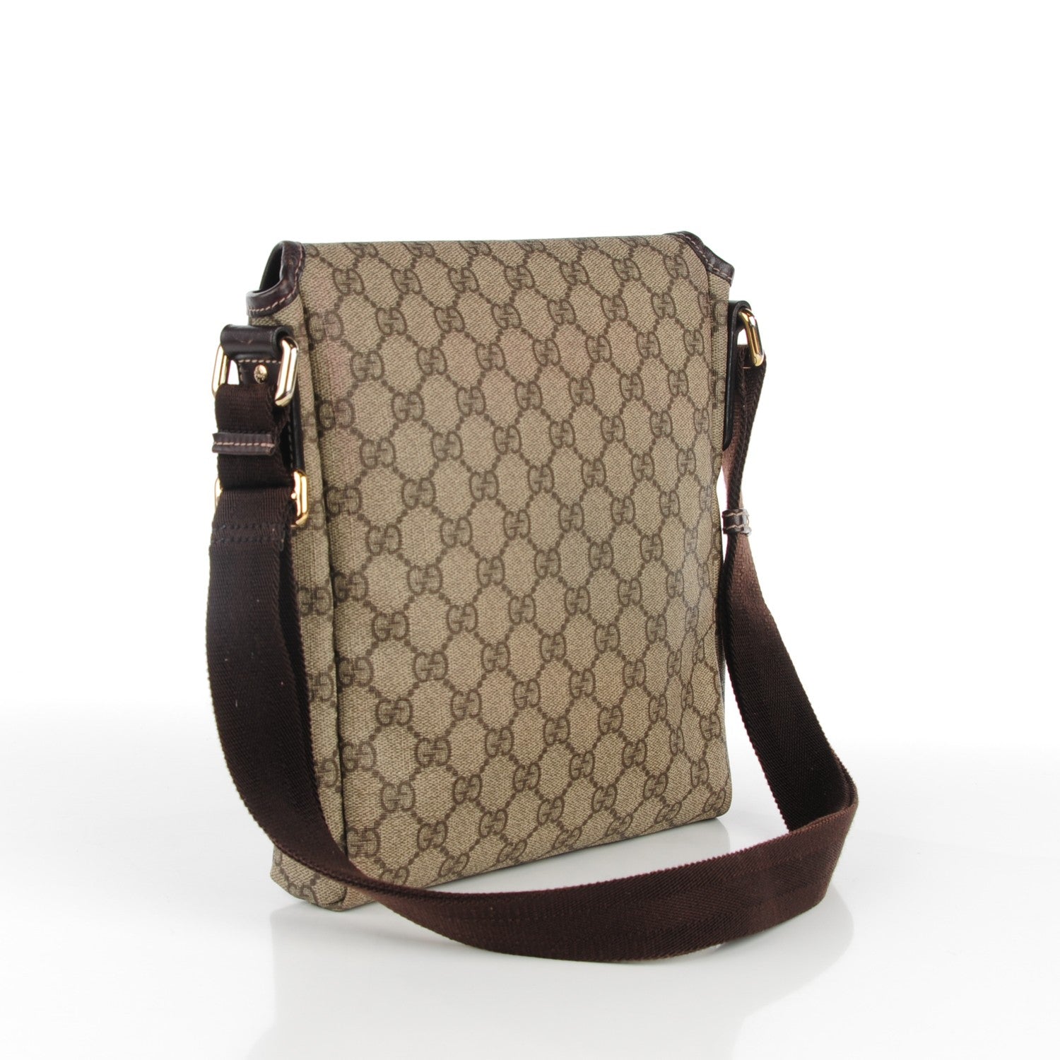Gucci GG Supreme Monogram Selleria Calfskin Small Flap Messenger Bag Beige Ebony Cocoa Dark Chocolate 4 of 10