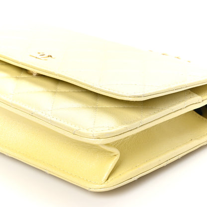 Chanel Iridescent Goatskin Quilted Wallet on Chain WOC Light Yellow 10 of 10