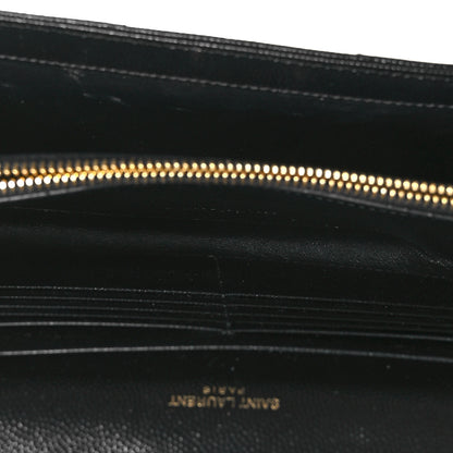 Saint Laurent Grain De Poudre Matelasse Chevron Monogram Chain Wallet Black 5 of 11