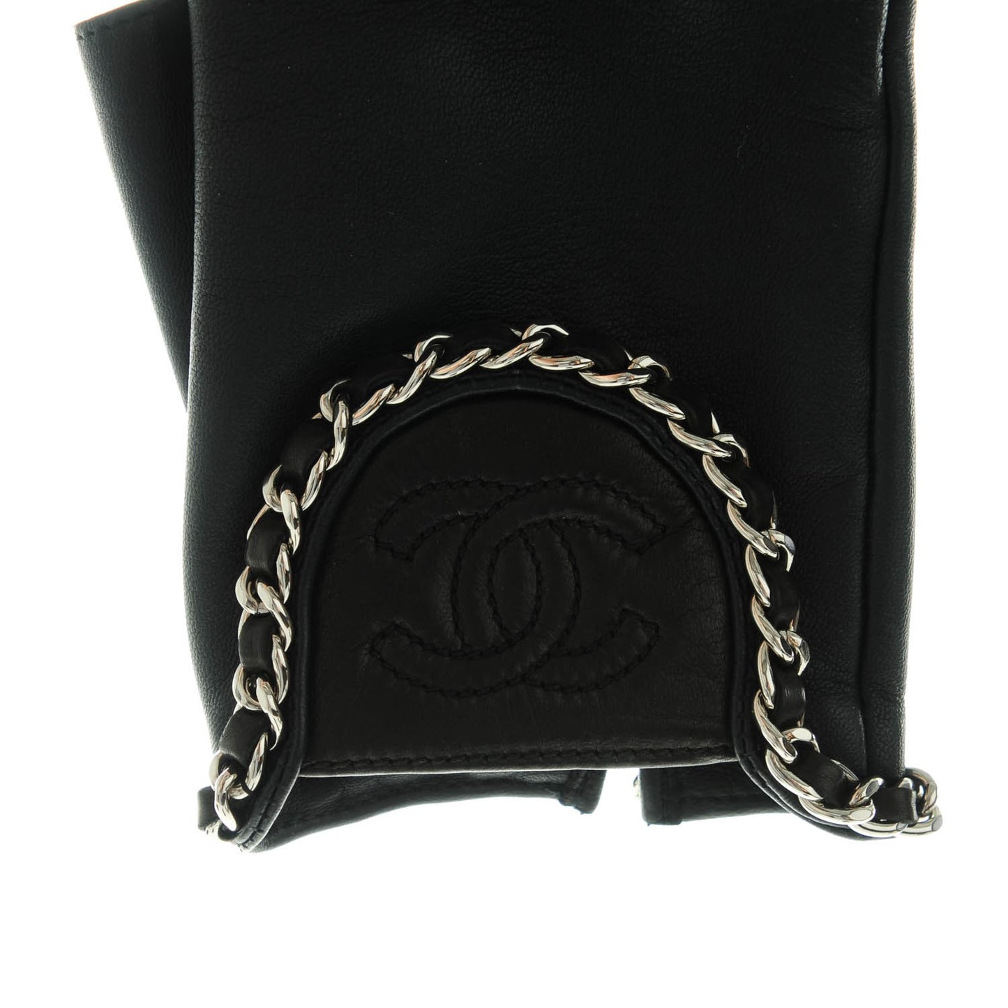 Lambskin Fingerless Chain CC Gloves 8 Navy Black
