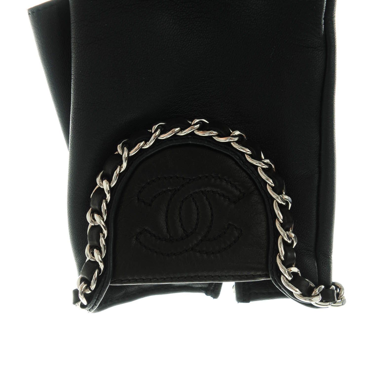 Chanel Lambskin Fingerless Chain CC Gloves 8 Navy Black 5 of 8