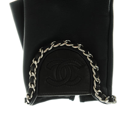 Chanel Lambskin Fingerless Chain CC Gloves 8 Navy Black 5 of 8