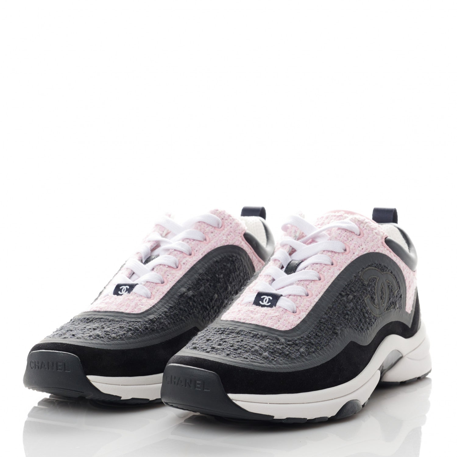 Chanel Tweed Suede Calfskin CC Sneakers 38.5 Gray Pink 3 of 8