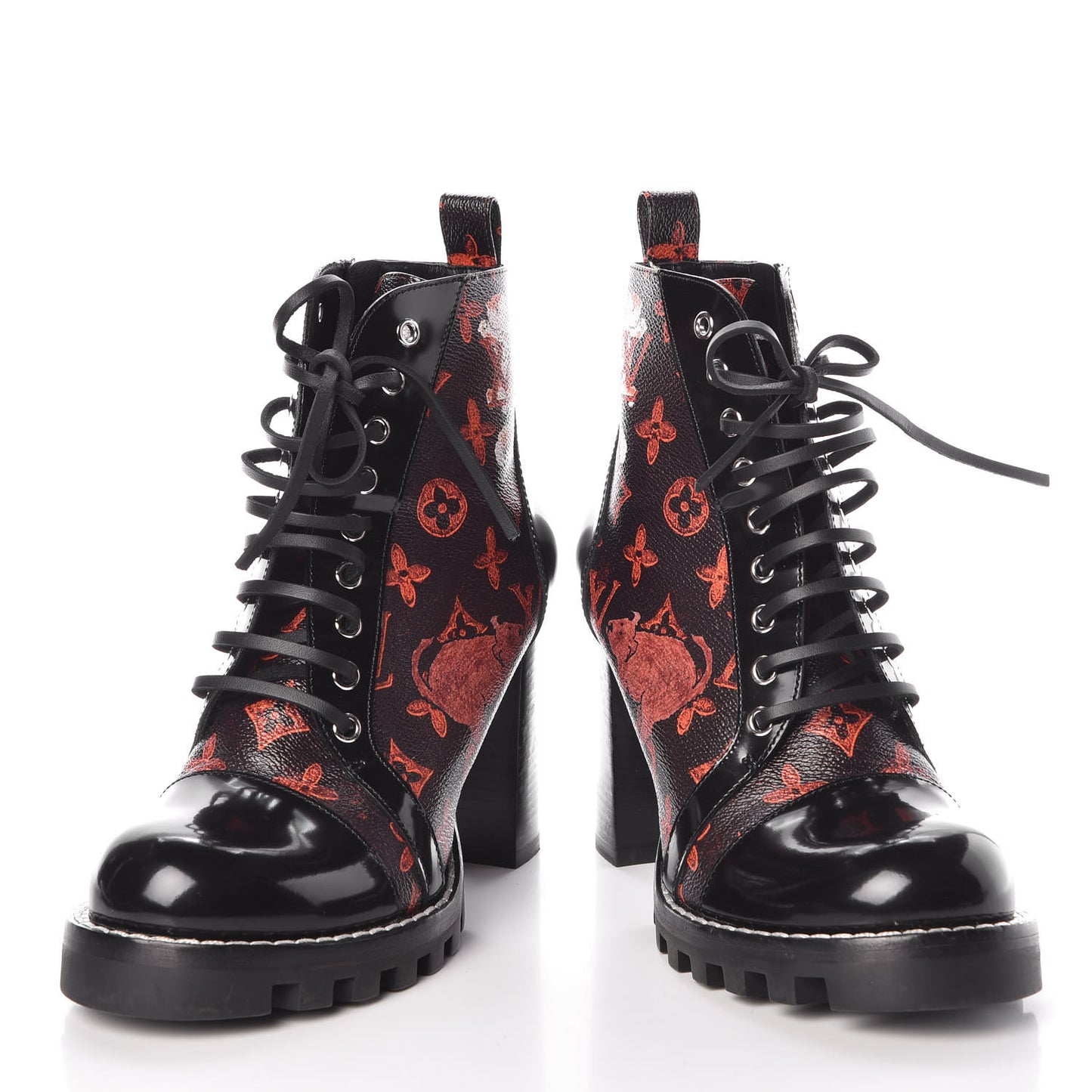 Patent Calfskin Catogram Star Trail Ankle Boots 40 Black Marron