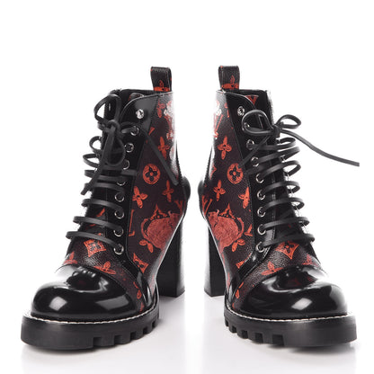Louis Vuitton Patent Calfskin Catogram Star Trail Ankle Boots 40 Black Marron 9 of 11