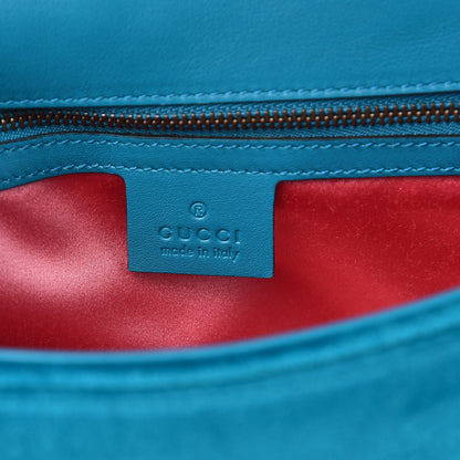 Gucci Velvet Matelasse Small GG Marmont Shoulder Bag Pavone Cyan 6 of 11