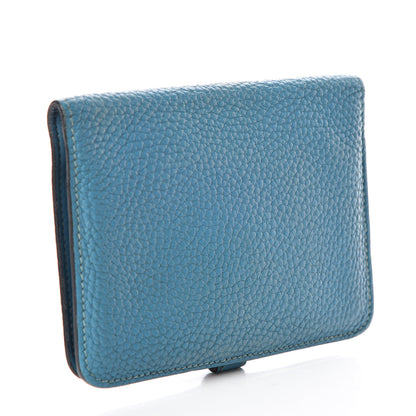 Hermes Taurillon Clemence Dogon Compact Wallet Blue Jean 3 of 12
