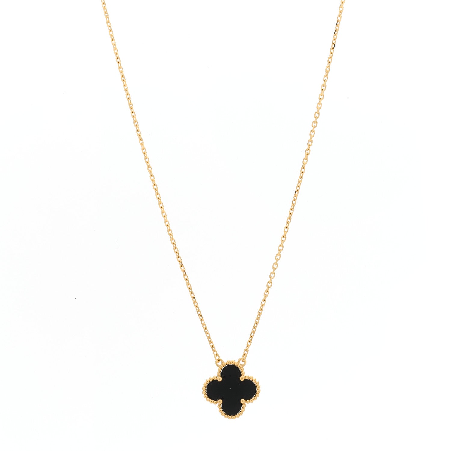 Van Cleef & Arpels 18K Yellow Gold Black Onyx Vintage Alhambra Pendant Necklace 1 of 5