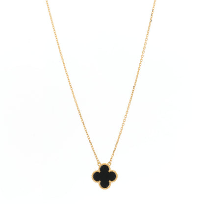 Van Cleef & Arpels 18K Yellow Gold Black Onyx Vintage Alhambra Pendant Necklace 1 of 5