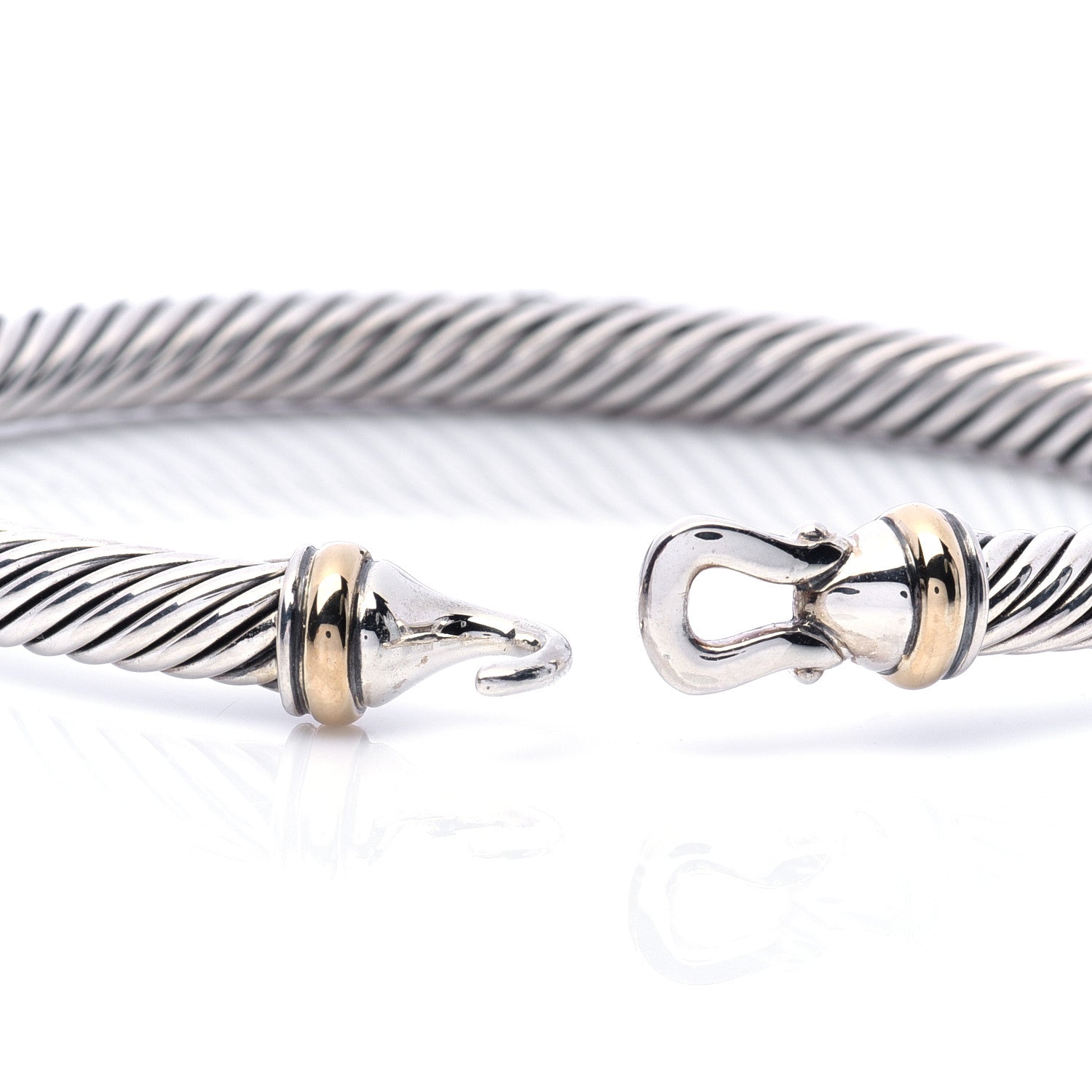 David Yurman Sterling Silver 18K Yellow Gold 5mm Cable Classic Buckle Bracelet 5 of 7