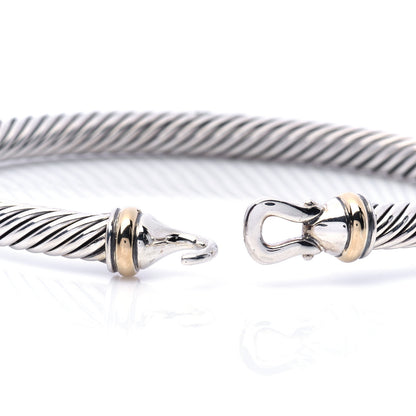 David Yurman Sterling Silver 18K Yellow Gold 5mm Cable Classic Buckle Bracelet 5 of 7