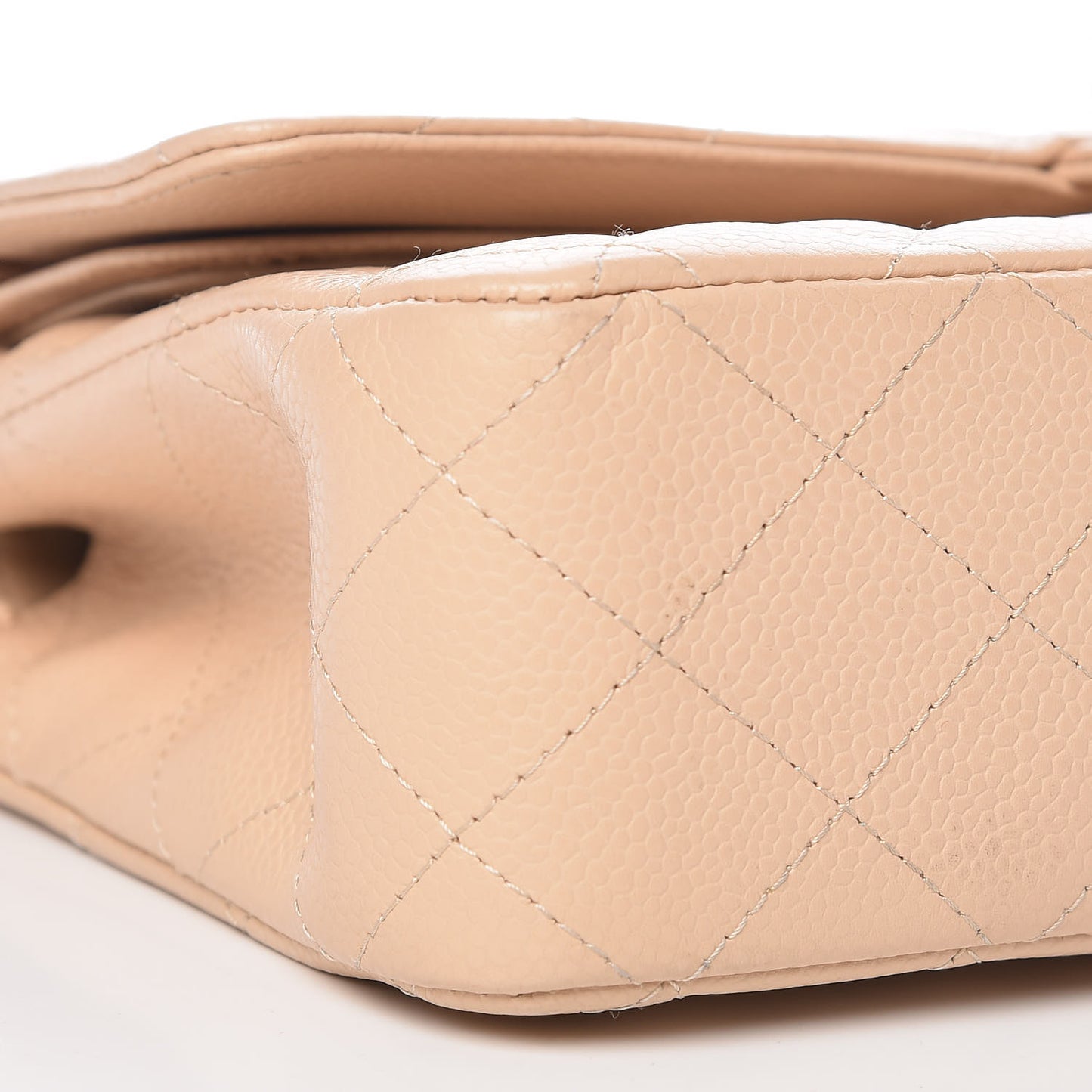 Caviar Quilted Medium Double Flap Beige