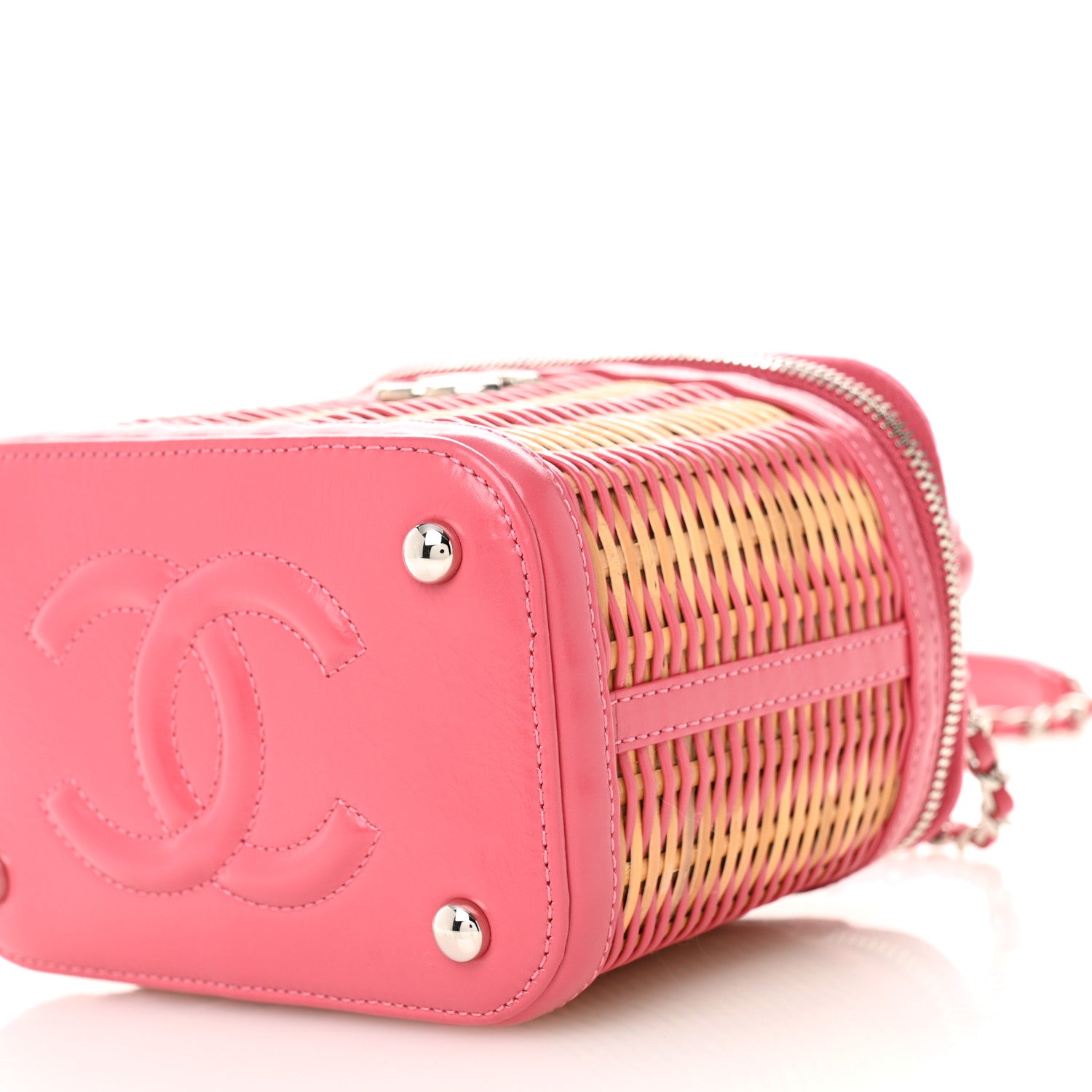 Chanel Calfskin Raffia Small Take Away Vanity Case Bag Pink Beige 10 of 10