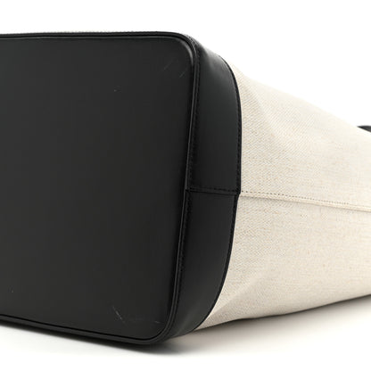 Saint Laurent Canvas Calfskin Teddy Drawstring Shopping Tote White Black 11 of 16