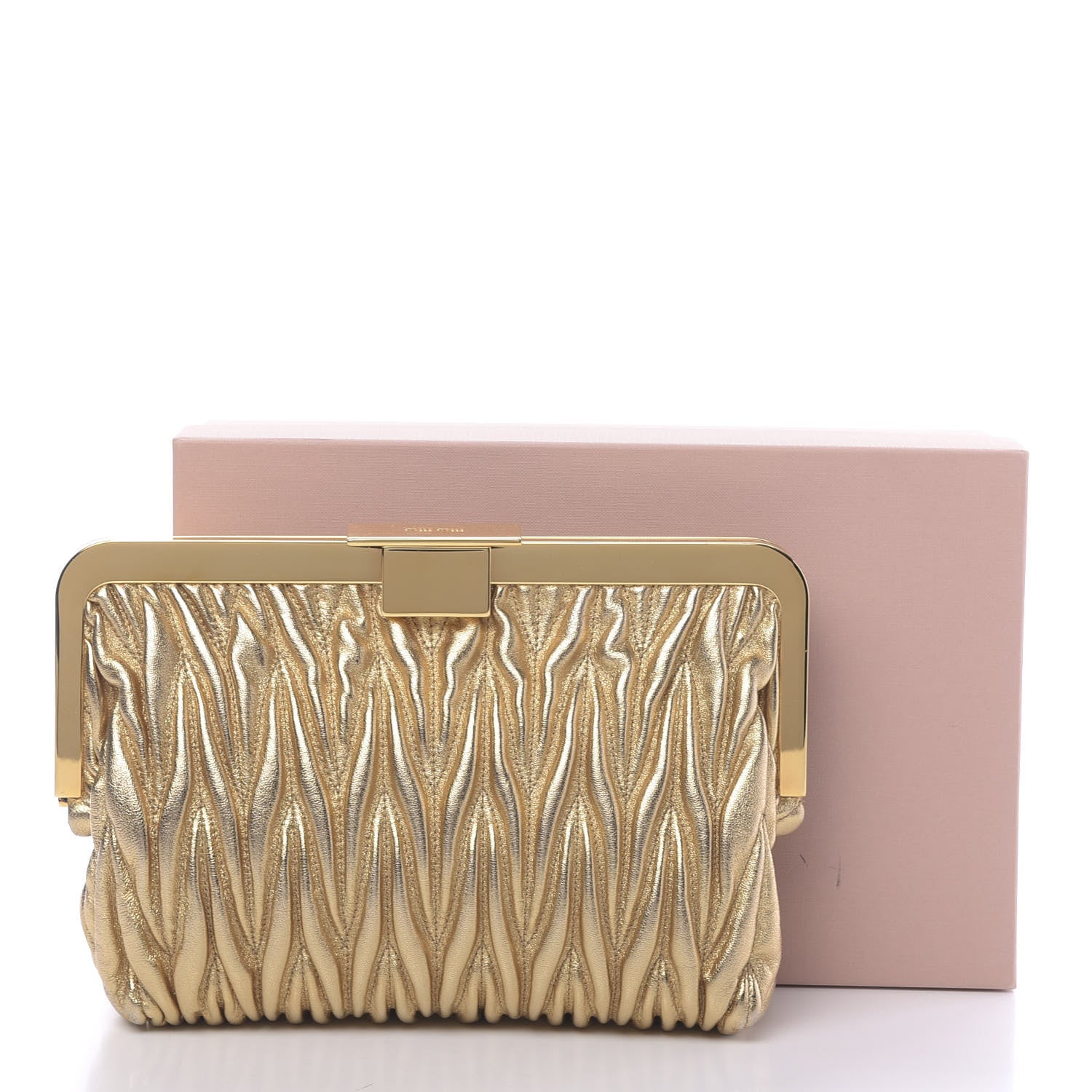 Miu Miu Metallic Nappa Matelasse Clutch Gold 12 of 12