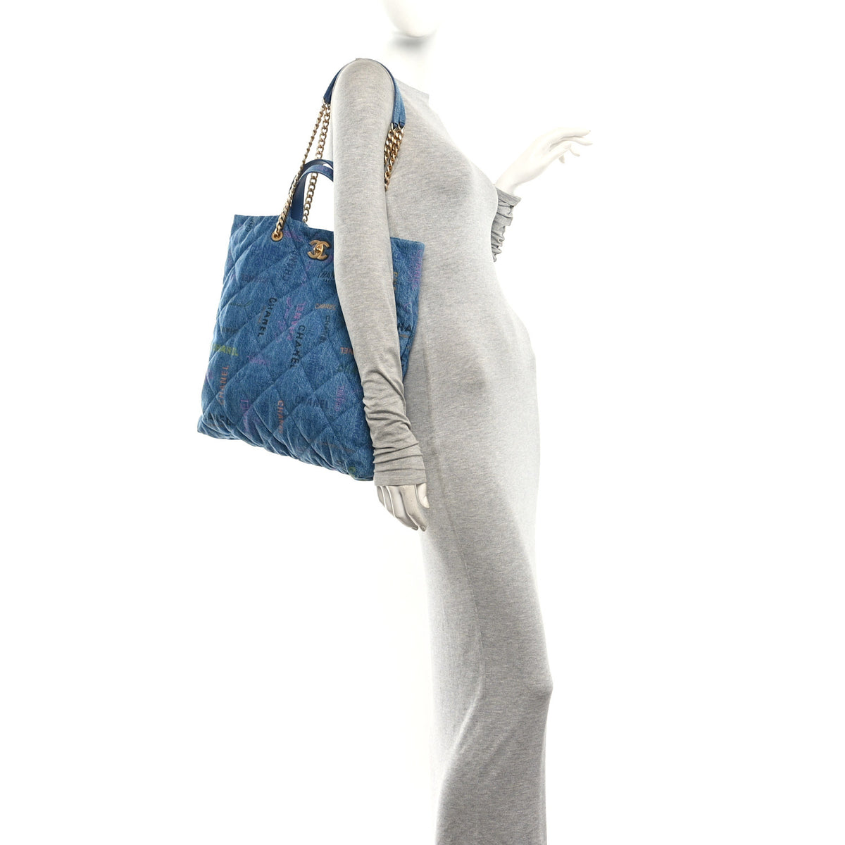 Denim Quilted Denim Mood Maxi Shopping Bag Blue Multicolor