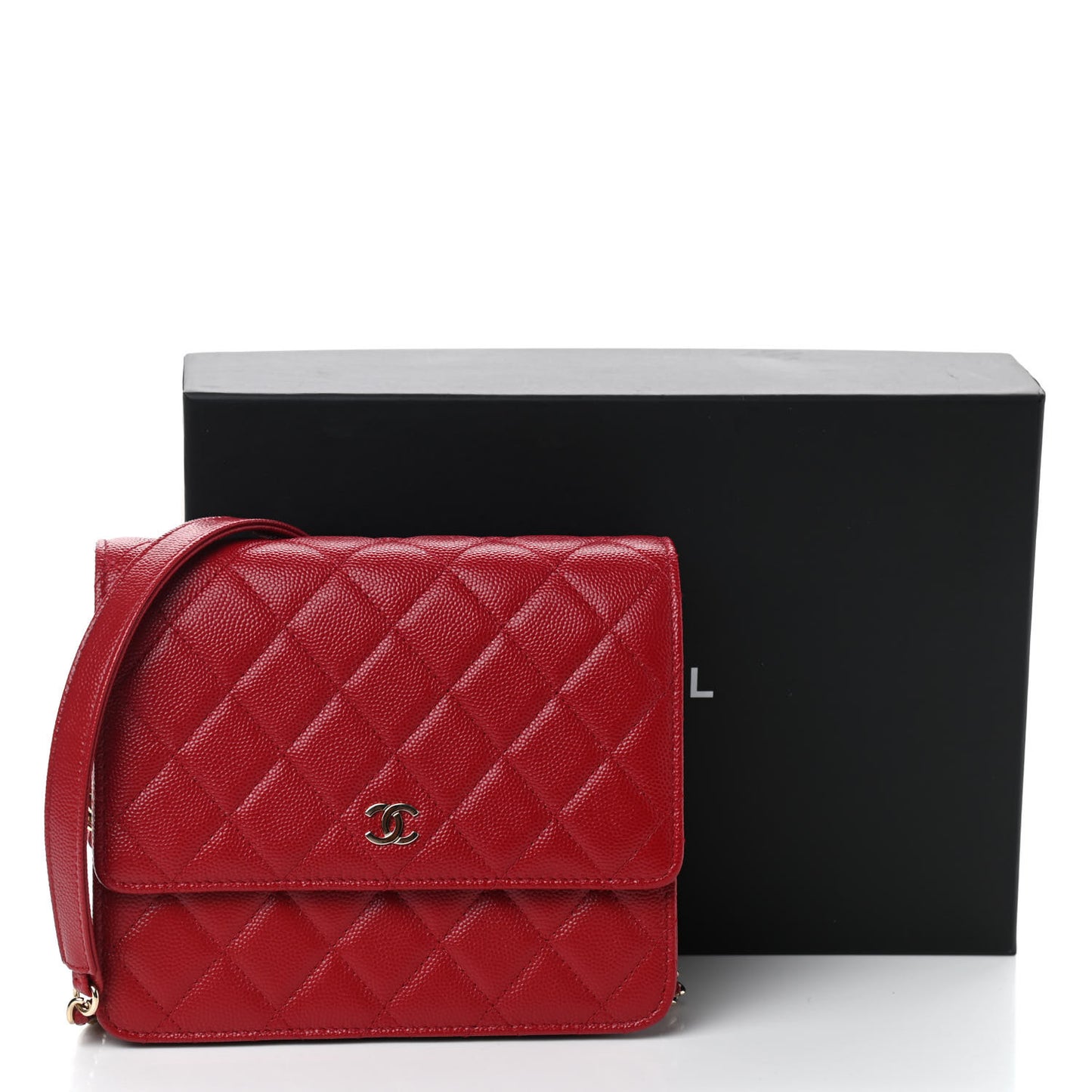Caviar Quilted Square Wallet On Chain WOC Dark Red