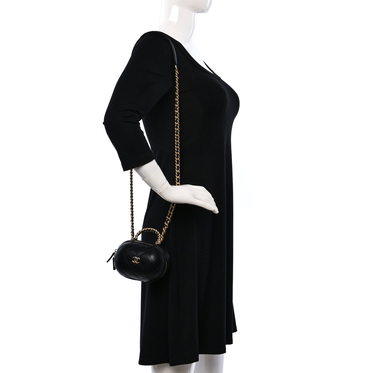 Lambskin Quilted CC Bubble Vanity Case With Chain Black