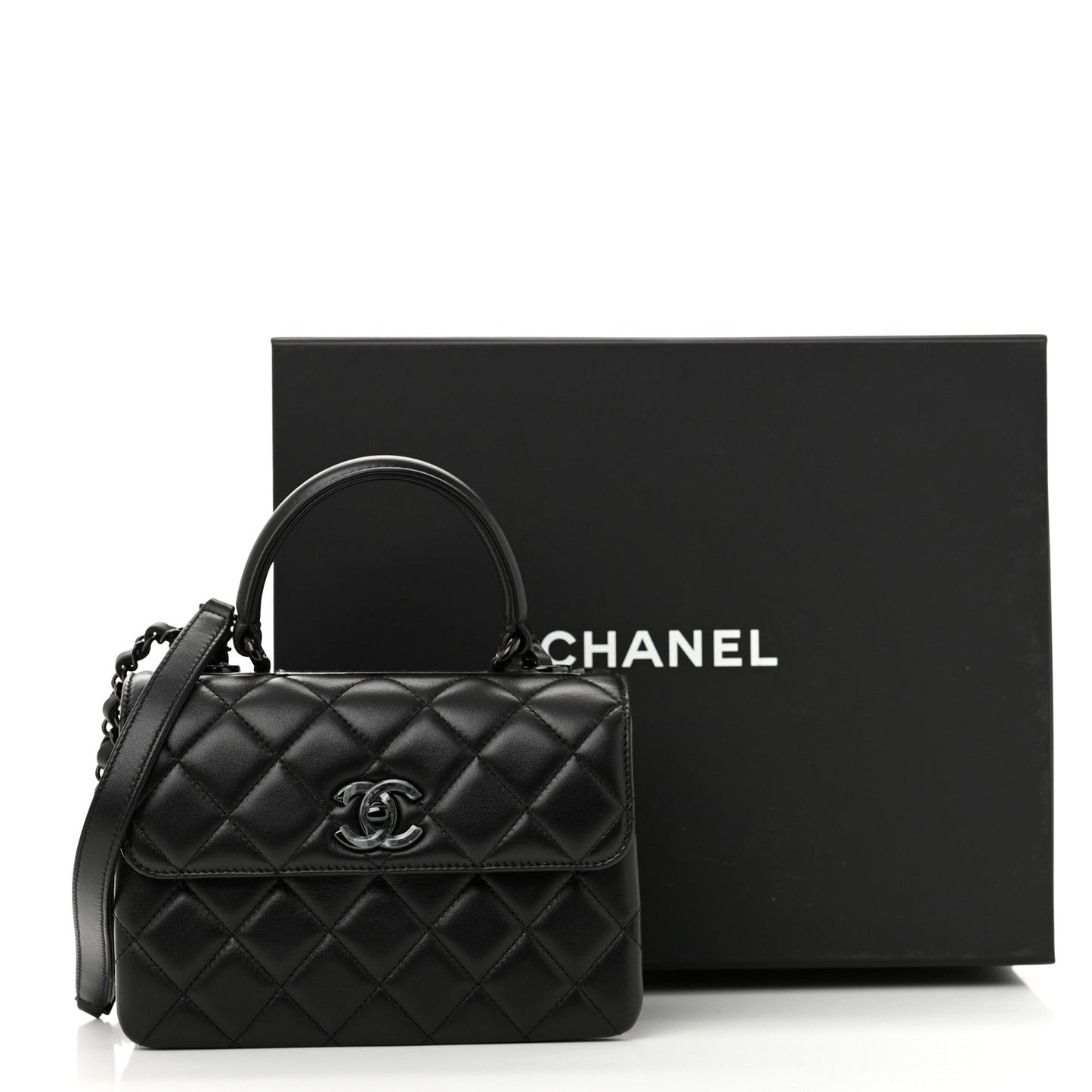 Lambskin Quilted Mini Trendy CC Dual Handle Flap Bag So Black