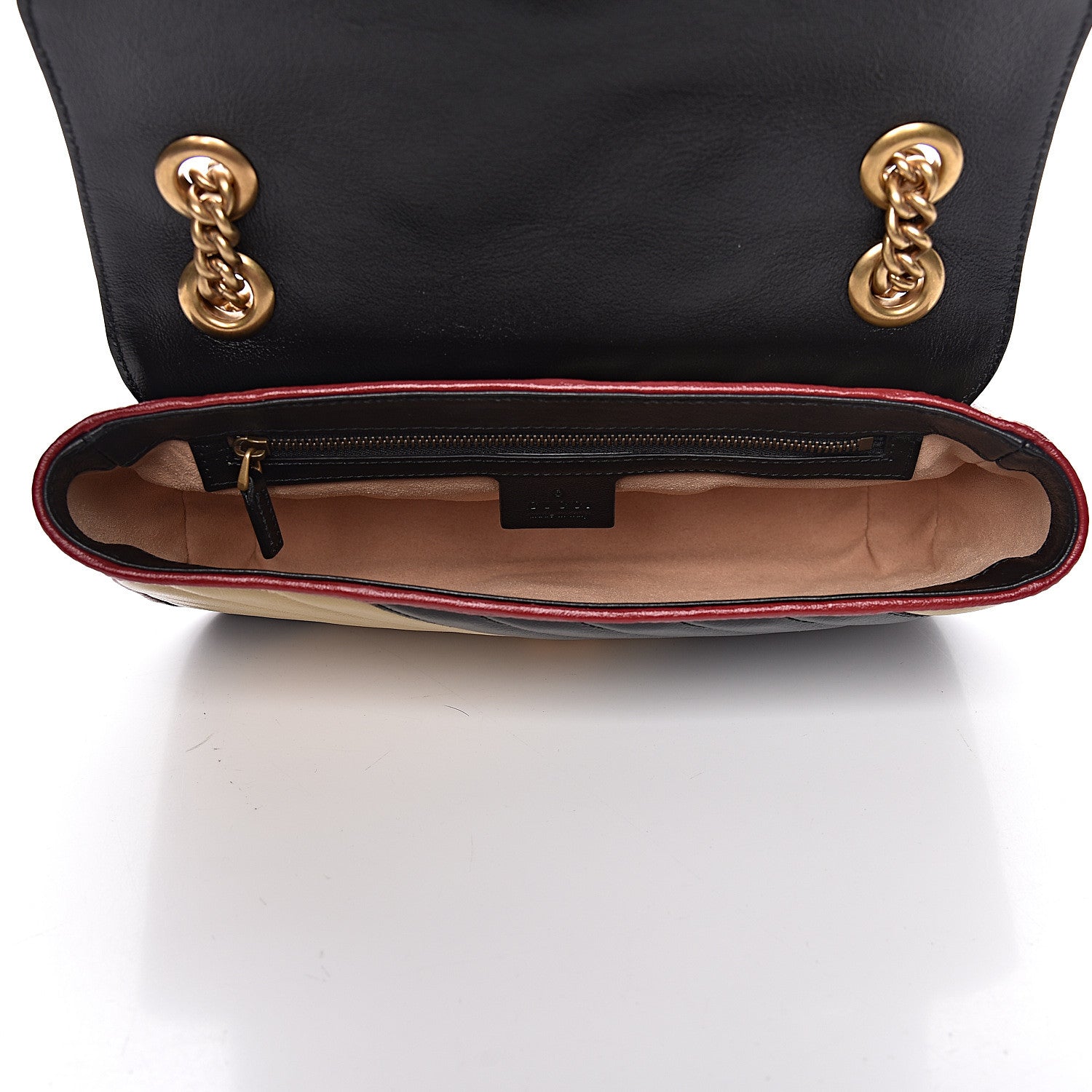 Gucci Vintage Effect Calfskin Matelasse Diagonal Striped Small Torchon GG Marmont Shoulder Bag Black Beige 5 of 10